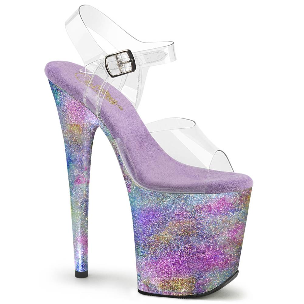 Pleaser - FLAMINGO-808NEB Sandaal met enkelband, Paaldans schoenen - Multicolours/Transparant